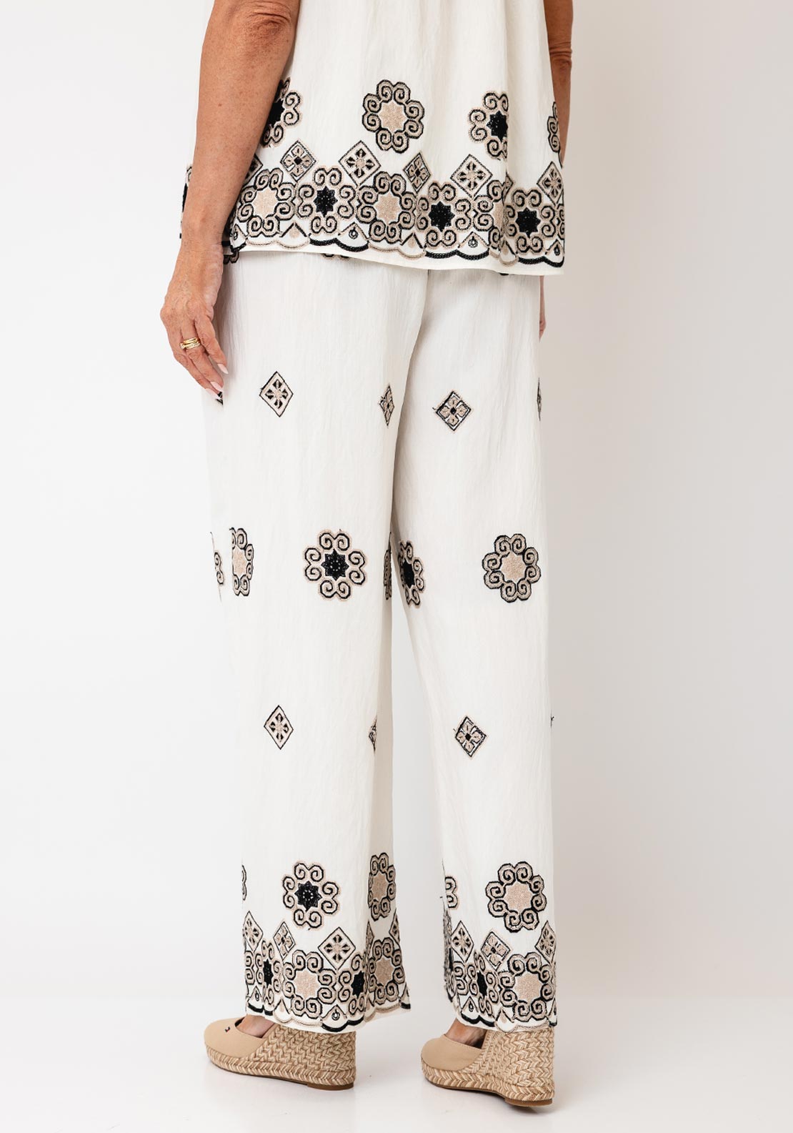 Malissa J Vintage Print Wide Leg Trousers, Cream Multi