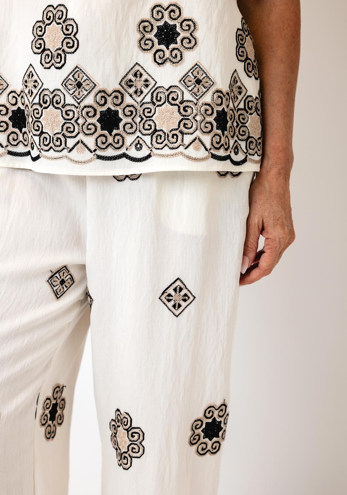 Malissa J Vintage Print Wide Leg Trousers, Cream Multi