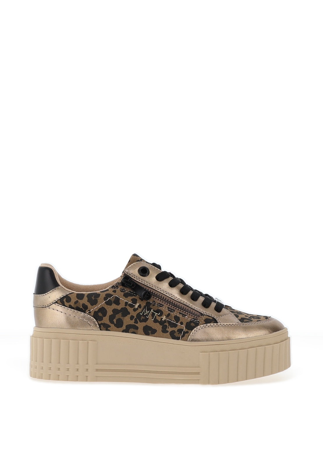 Marco Tozzi Metallic Mixed Fabric Platform Trainers, Beige Leopard