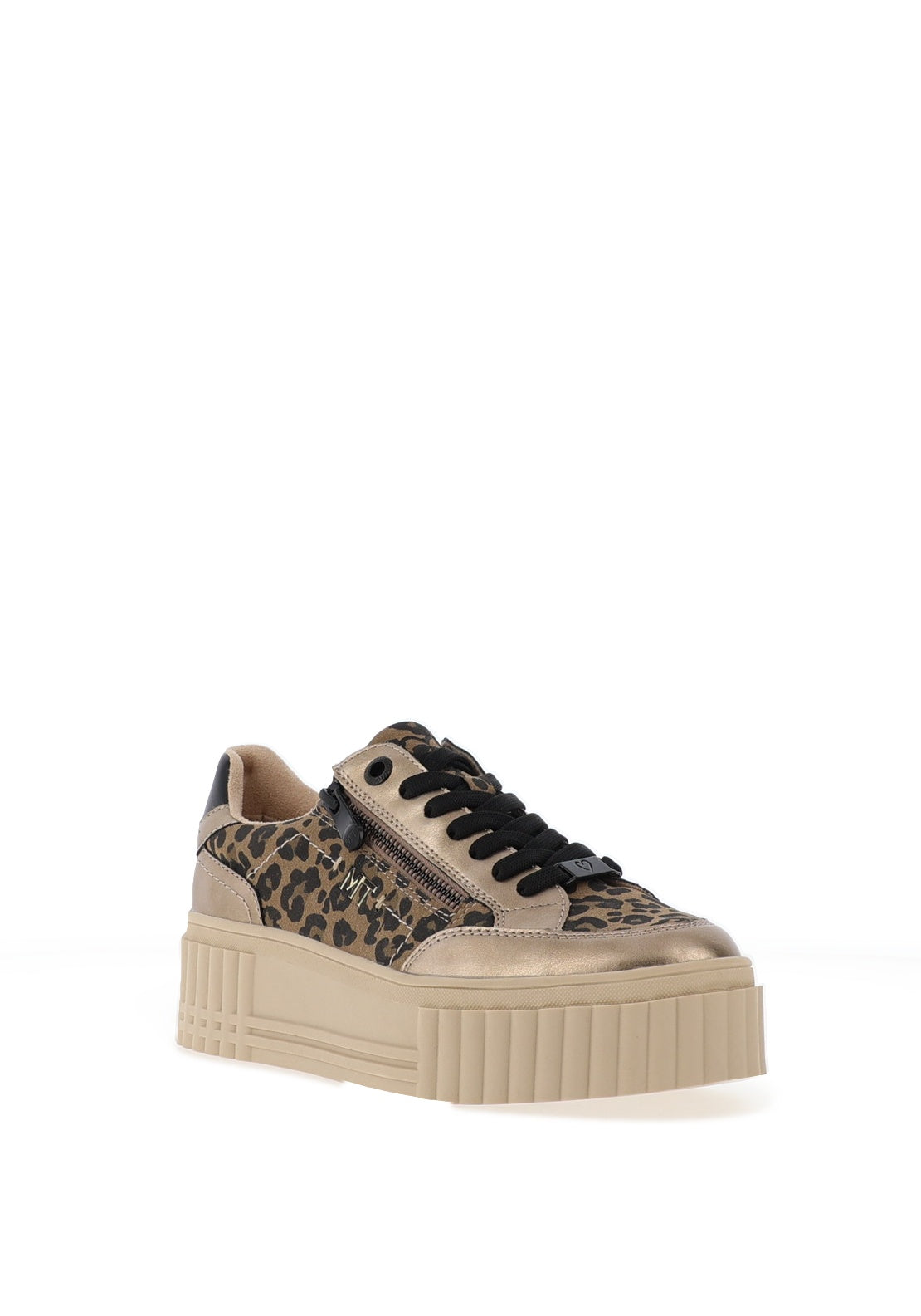 Marco Tozzi Metallic Mixed Fabric Platform Trainers, Beige Leopard