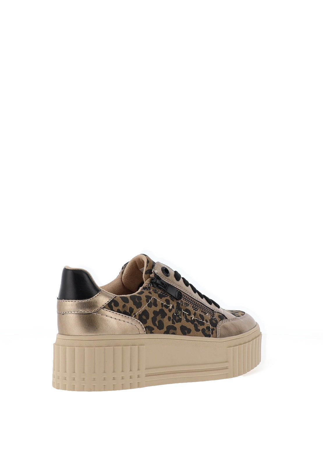 Marco Tozzi Metallic Mixed Fabric Platform Trainers, Beige Leopard
