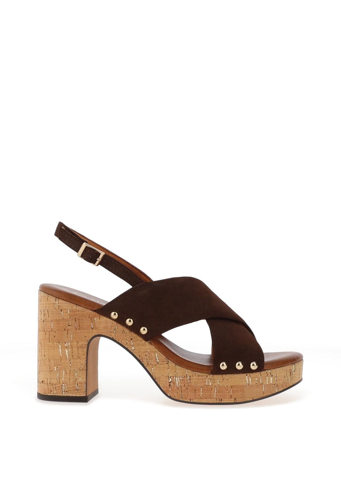Marco Tozzi Criss Cross Chunk Cork High Heel, Brown