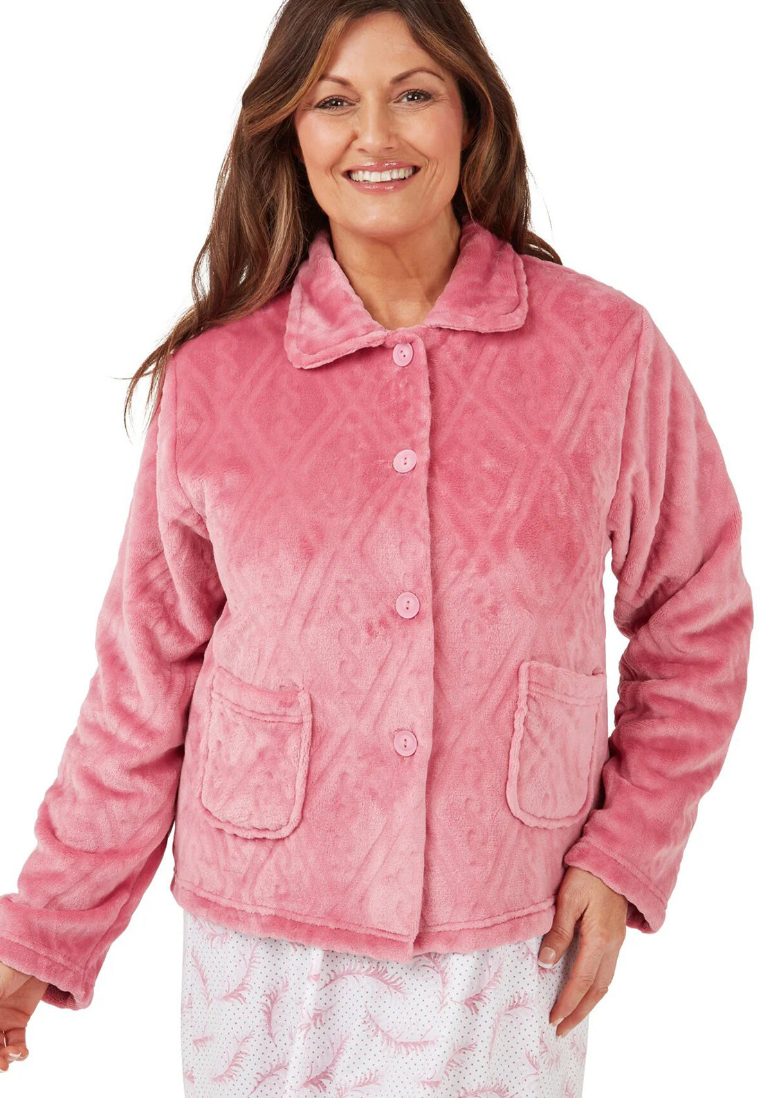 Marlon Diamond Print Bed Jacket, Pink