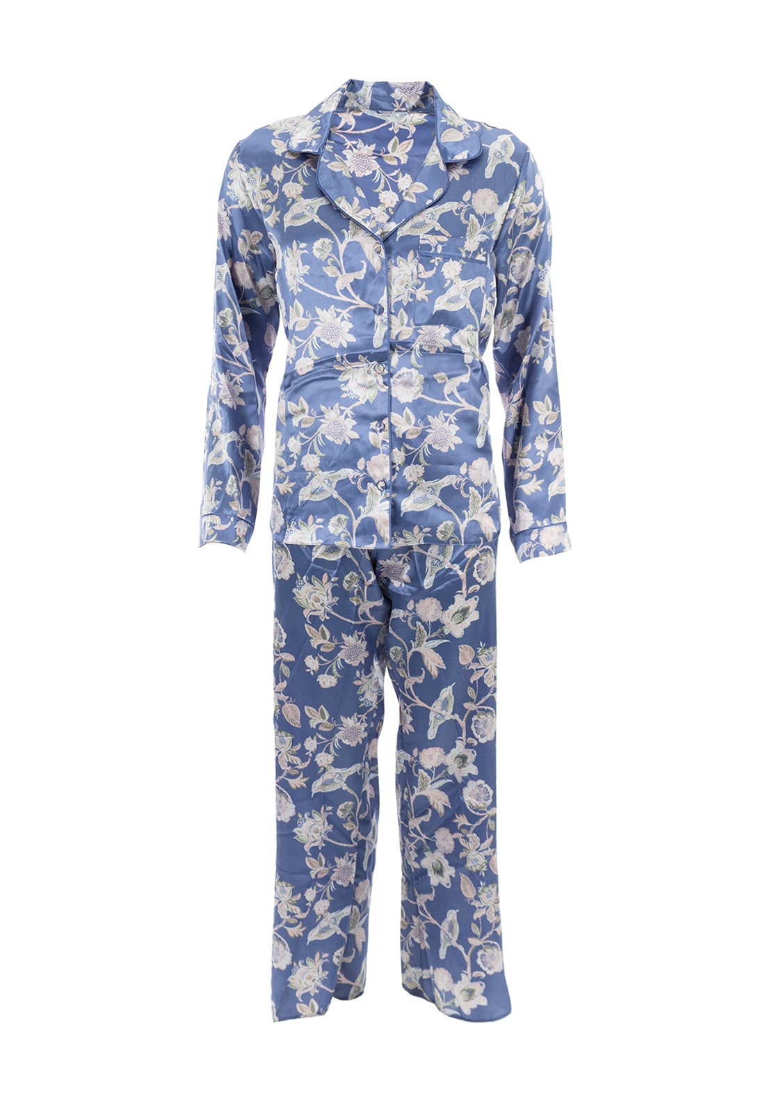 Marlon Satin Feel Floral Print Pyjama Set, Blue