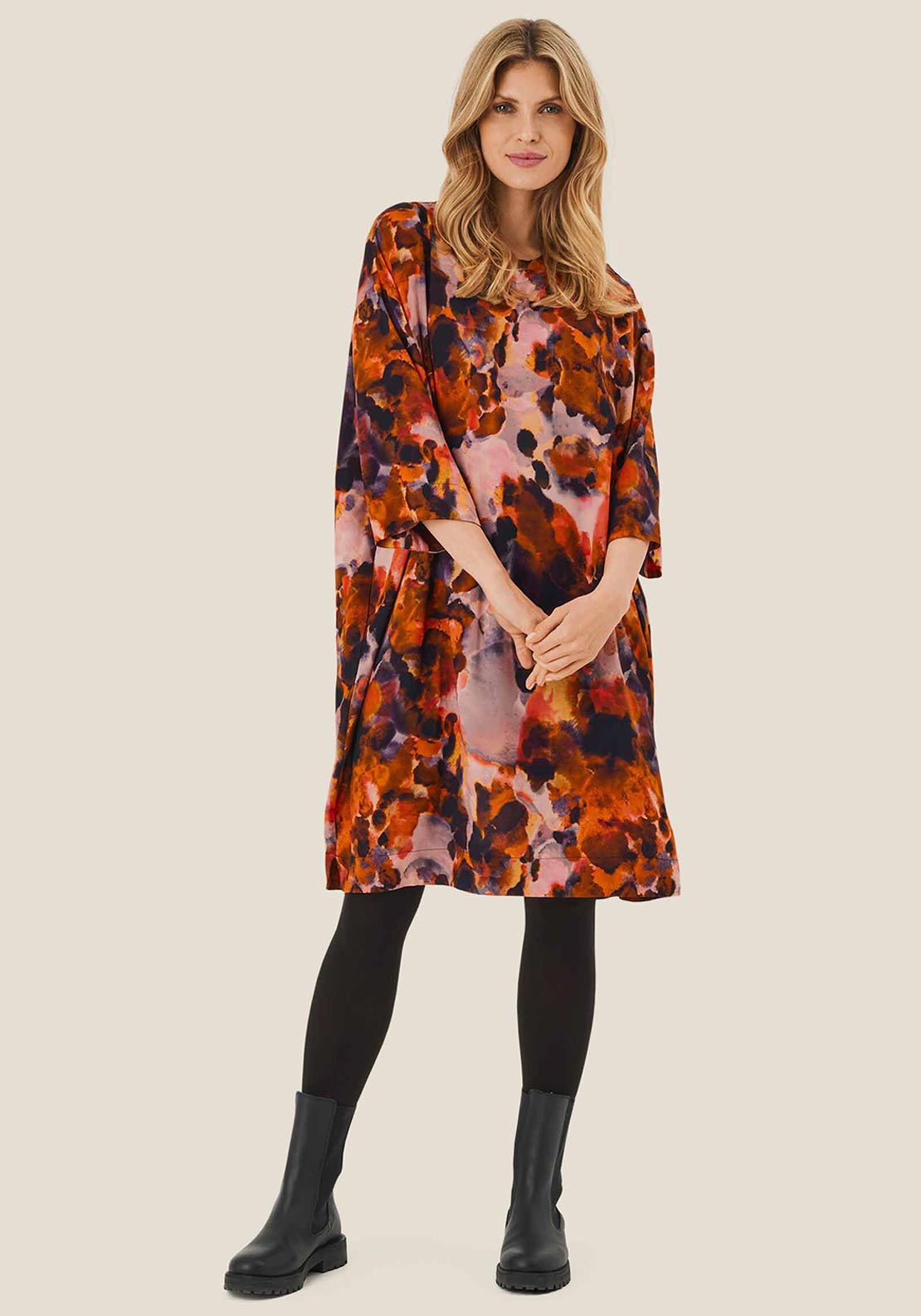 Masai Naslana Ink Print Knee Length Dress, Spicy Orange McElhinneys