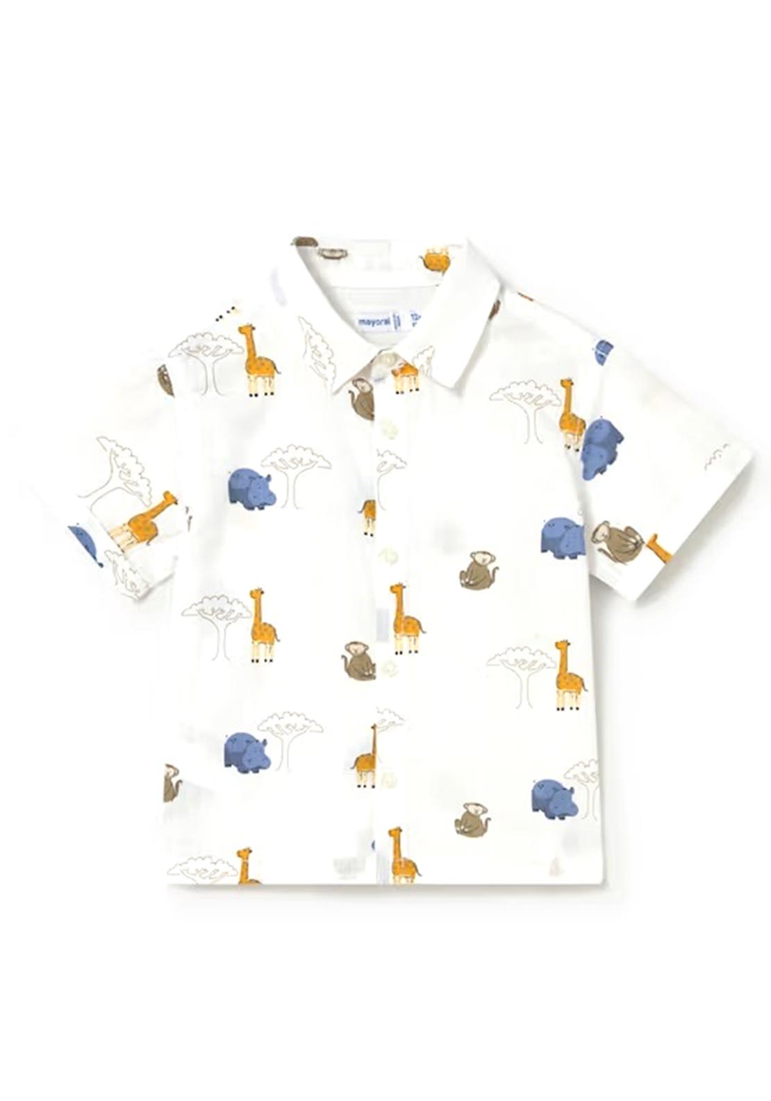 Mayoral Baby Boy Animal Print Short Sleeve Shirt, White
