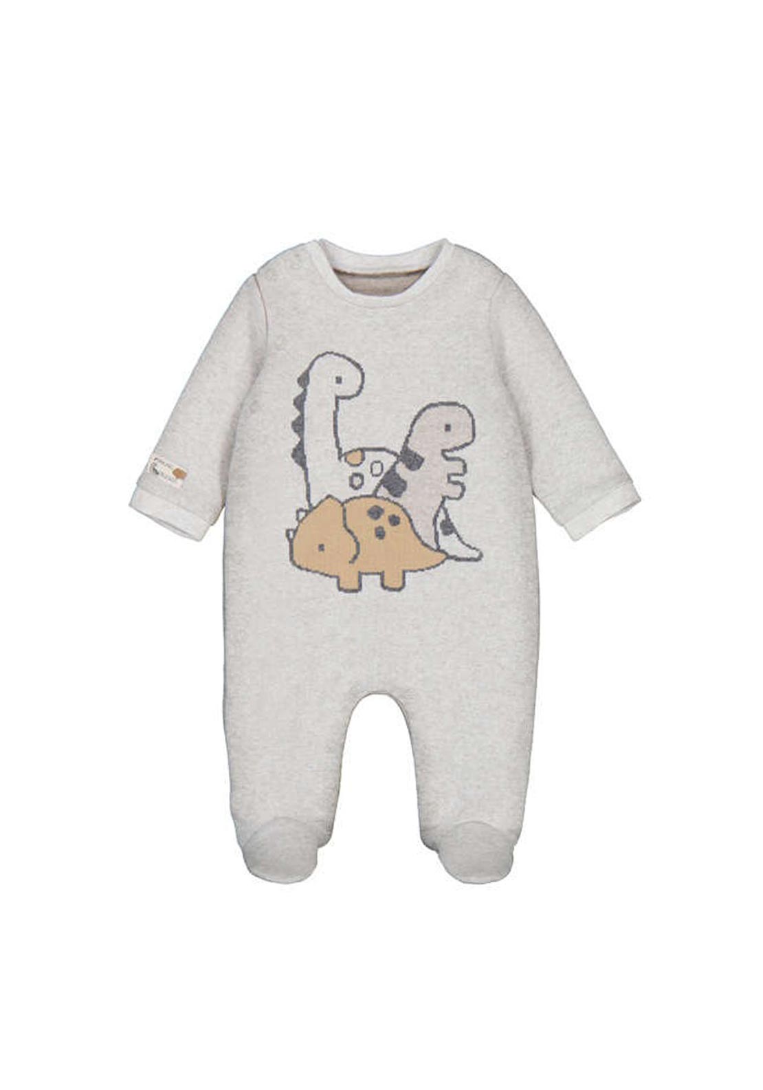Mayoral Baby Boy Dinosaur Long Sleeve Babygrow, Grey