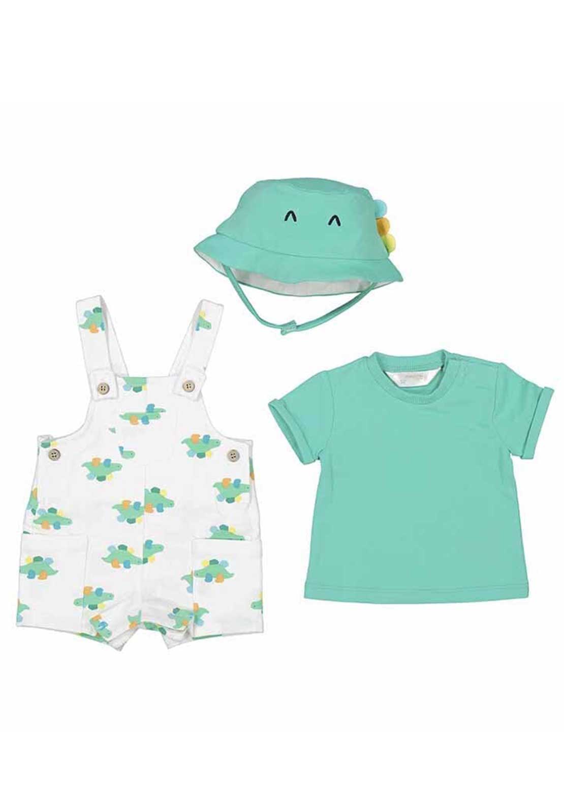 Mayoral Baby Boy Dino 3 Piece Dungaree Set, Green