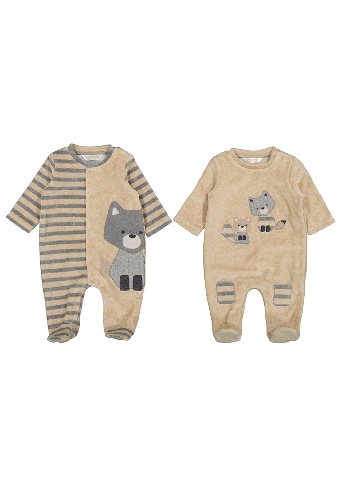 Mayoral Baby Boy Velour Set of Two Sleepsuits, Beige
