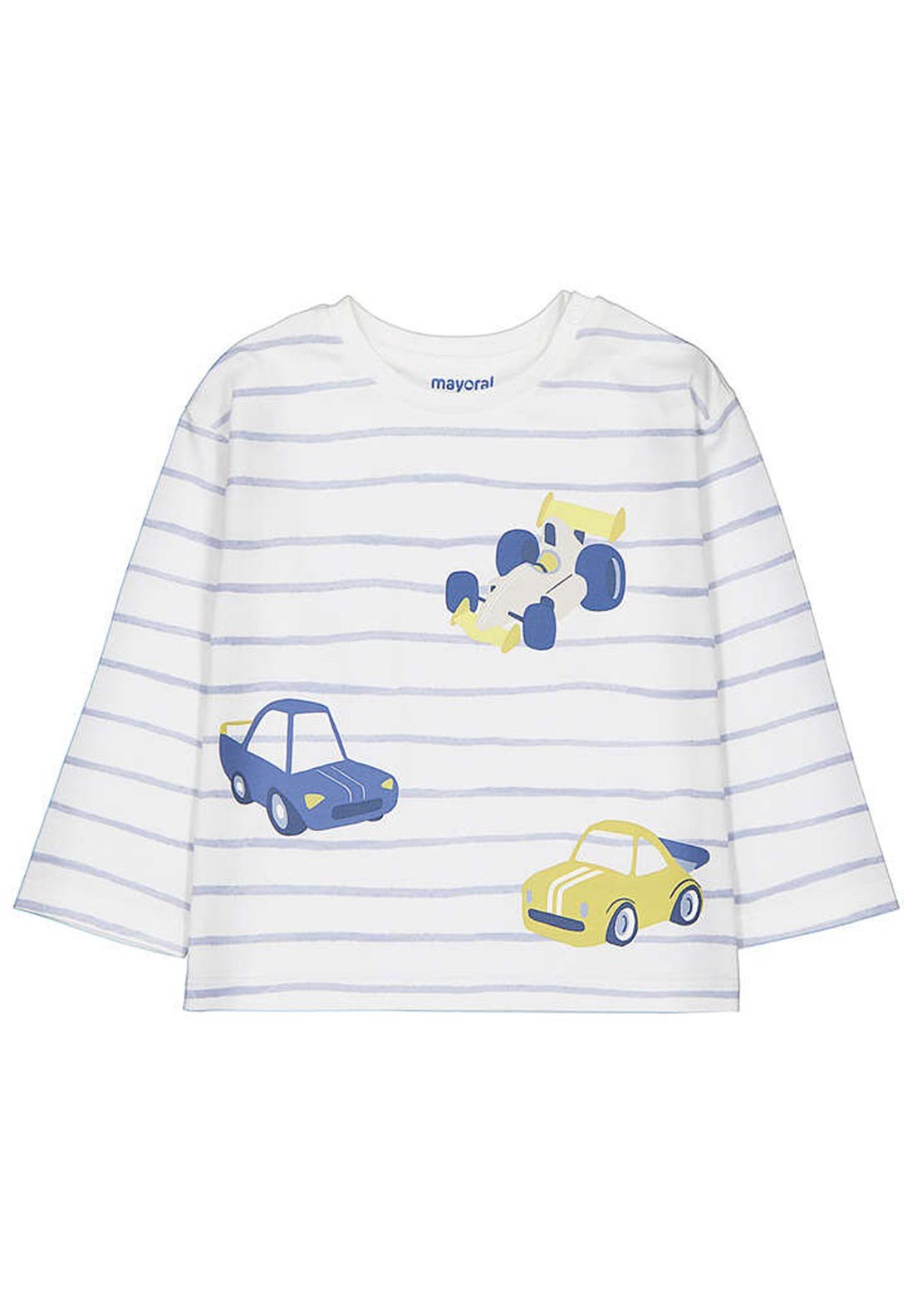 Mayoral Baby Boy Stripe Car Print Long Sleeve Top, White