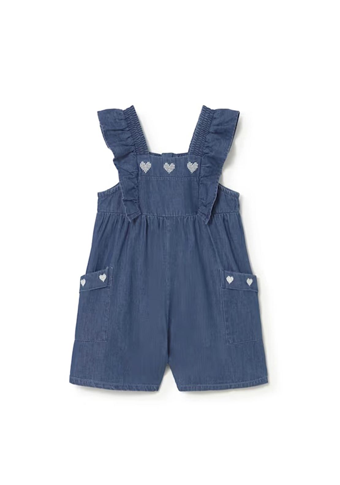 Mayoral Baby Girl Ruffled Denim Jumpsuit, Blue