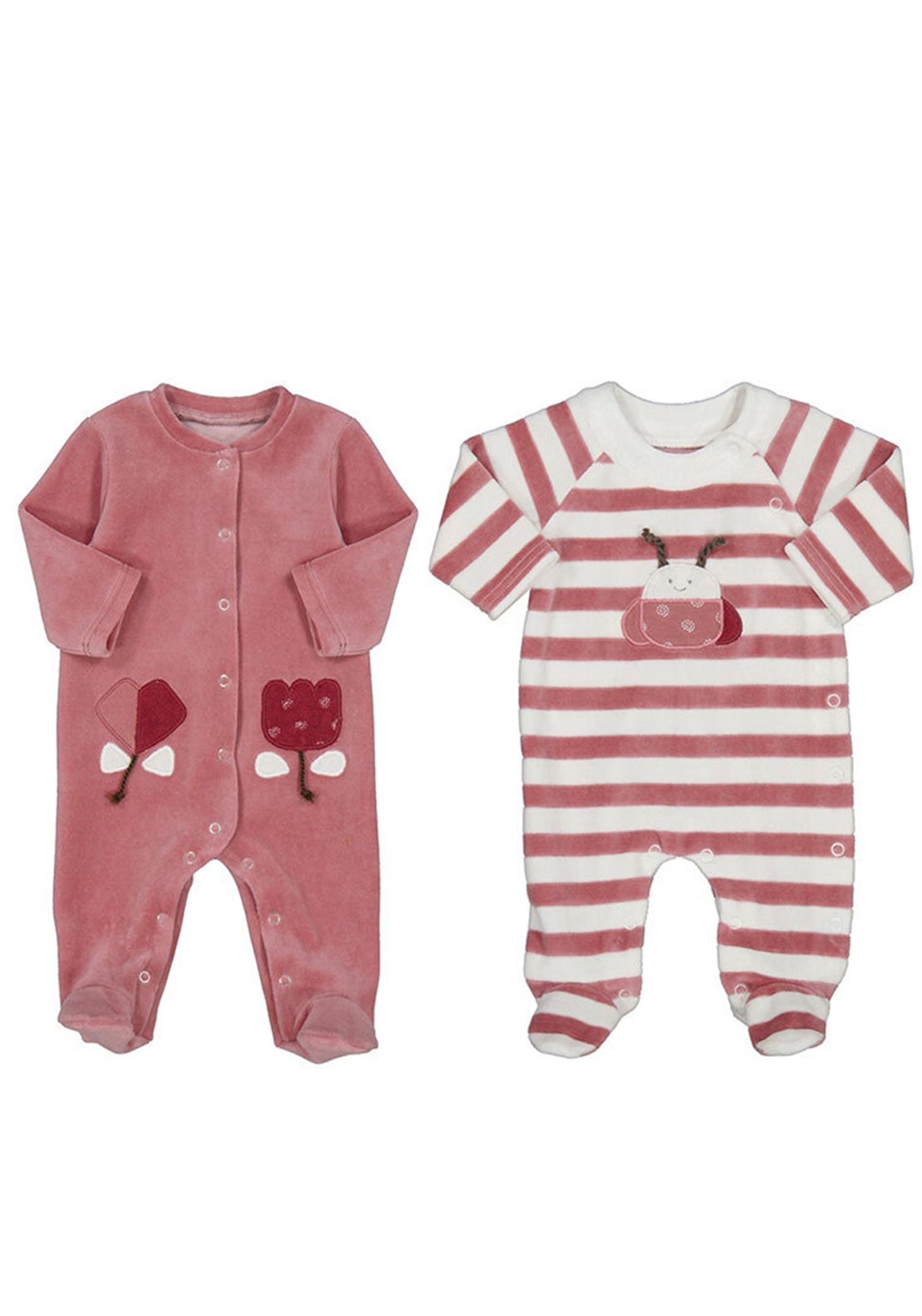 Mayoral Baby Girl Set of Two Velour Ladybug Babygrows, Lollipop Pink
