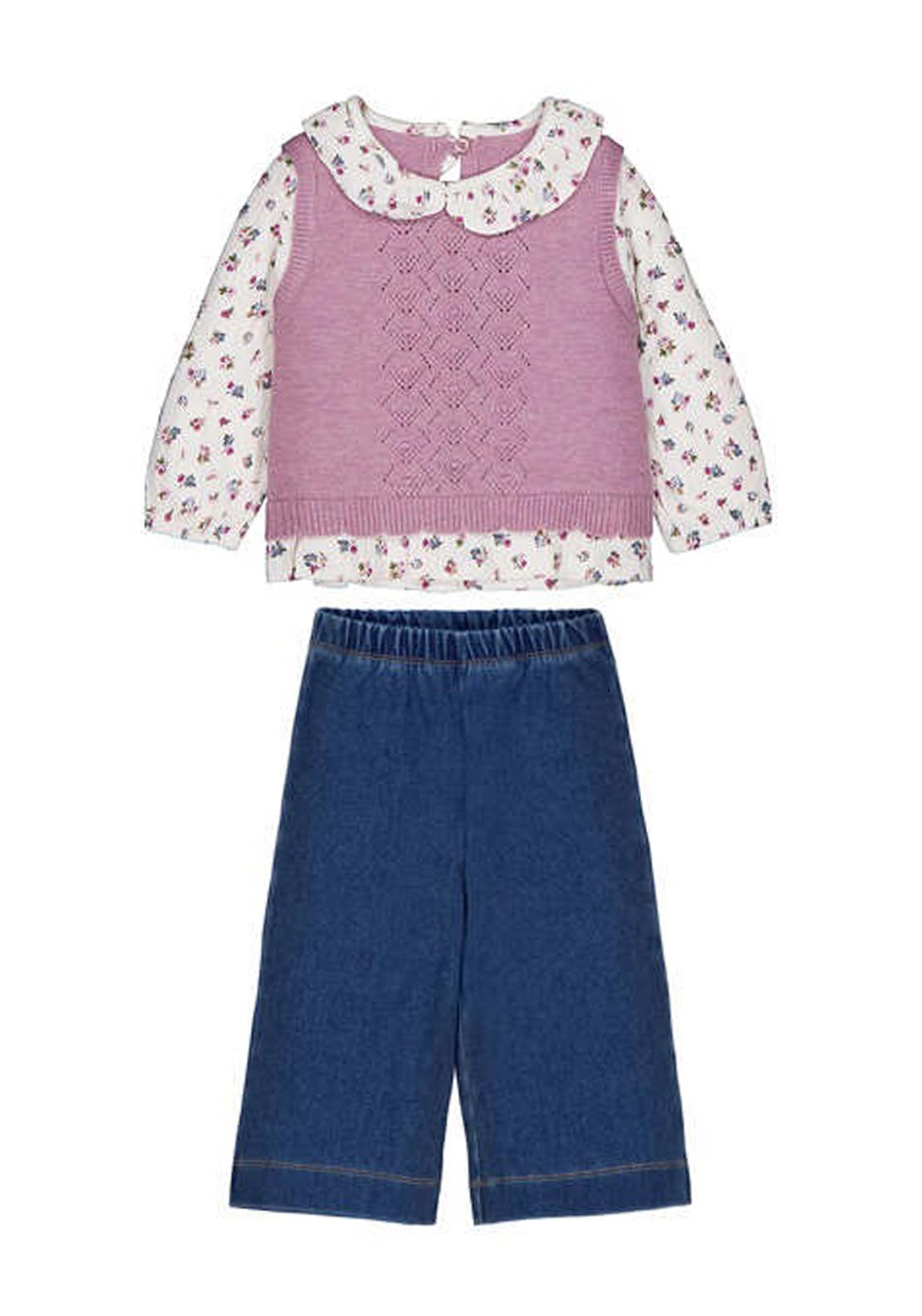 Mayoral Baby Girl Vest and Jean Set, Pink Multi