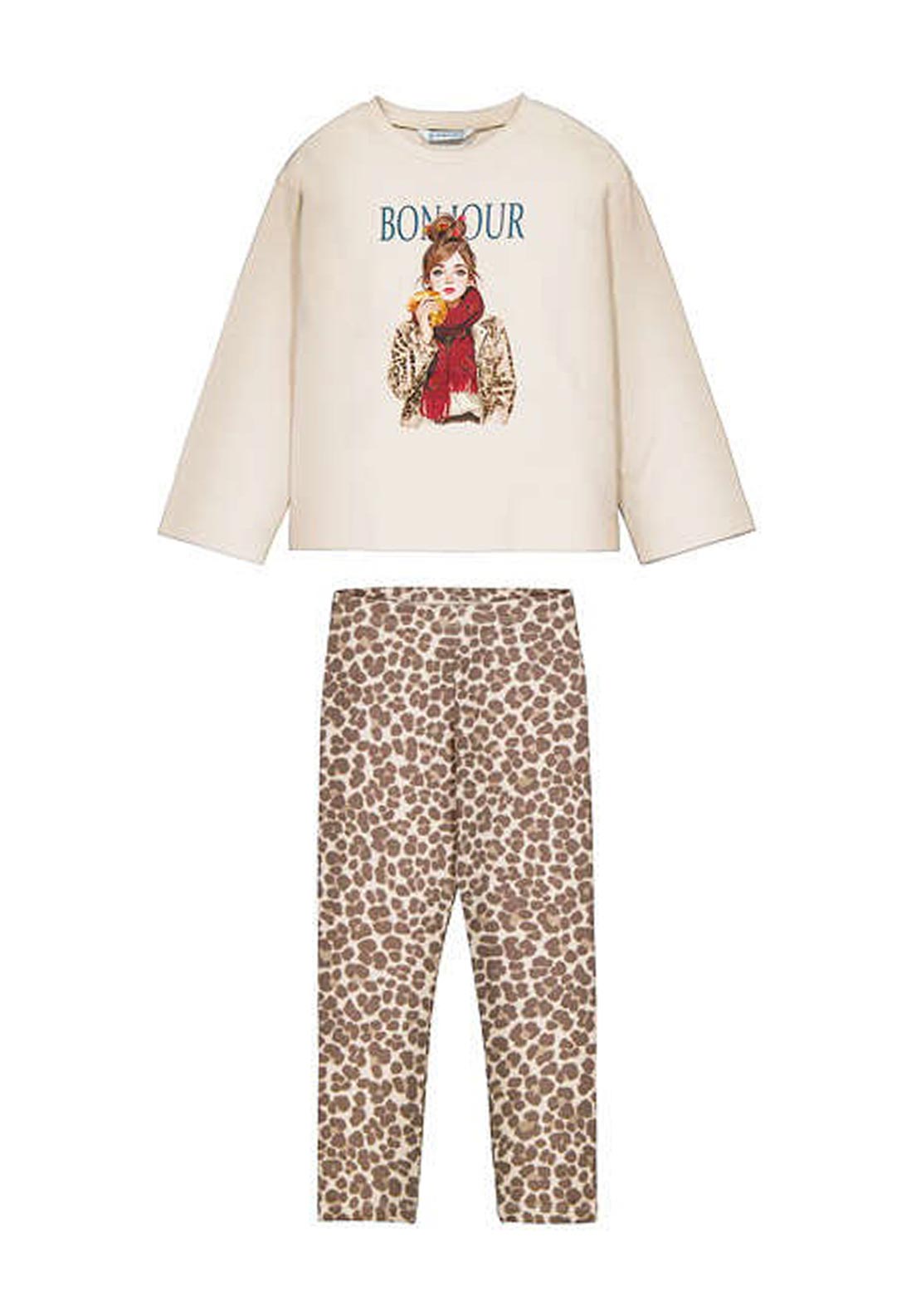 Mayoral Mini Girl Bonjour Top and Legging Set, Beige