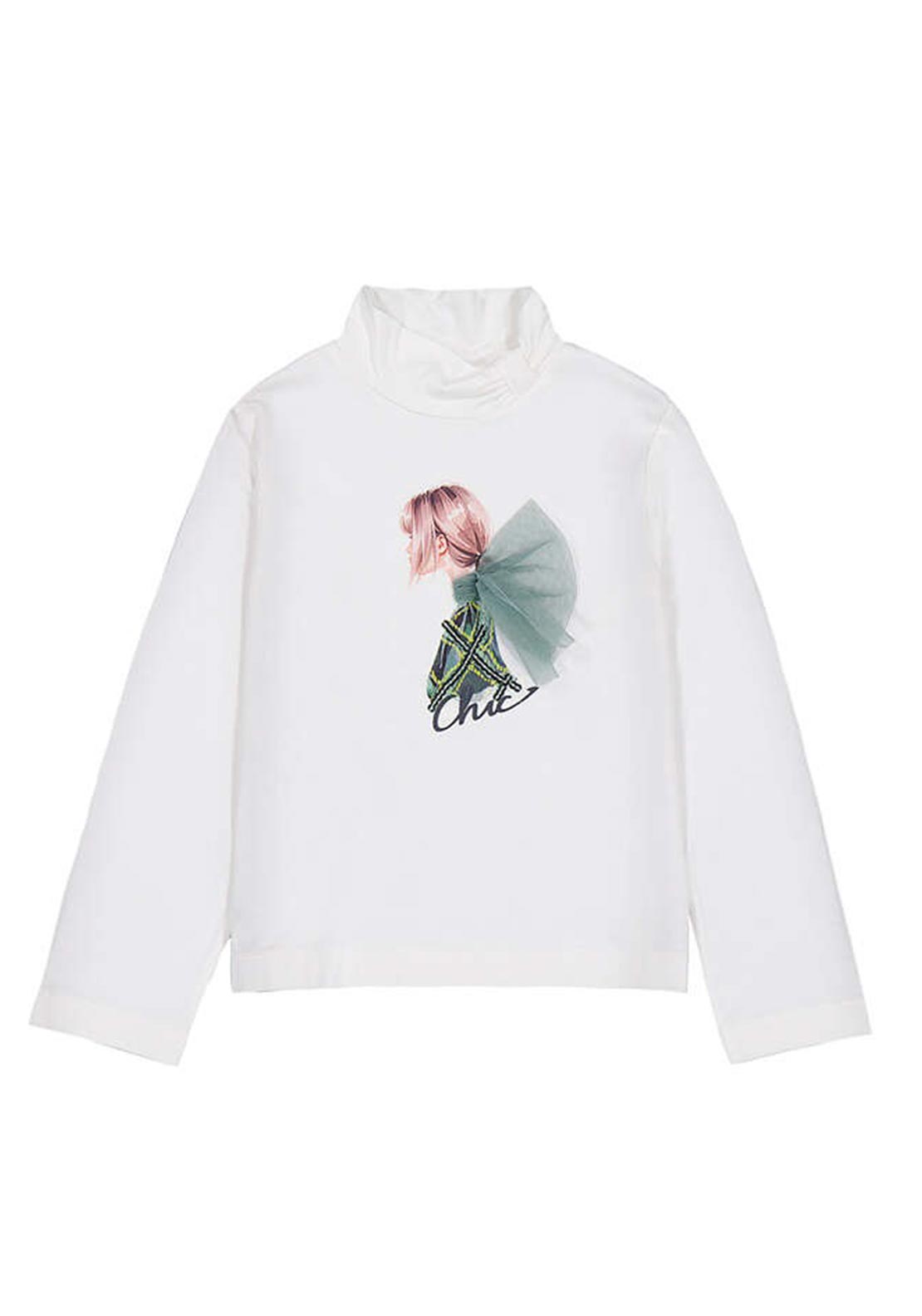 Mayoral Mini Girl Chic High Neck Long Sleeve Top, Off White