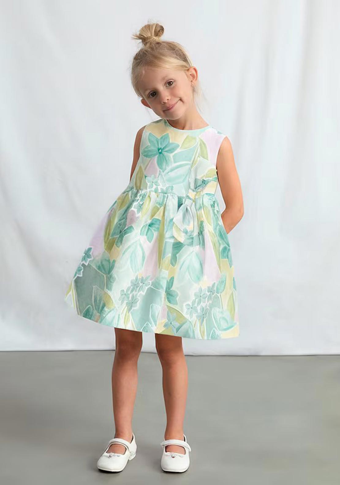 green emerald velvet dress Mayoral Girls Long Sleeved Jade Green Plaid Dress main image 1
