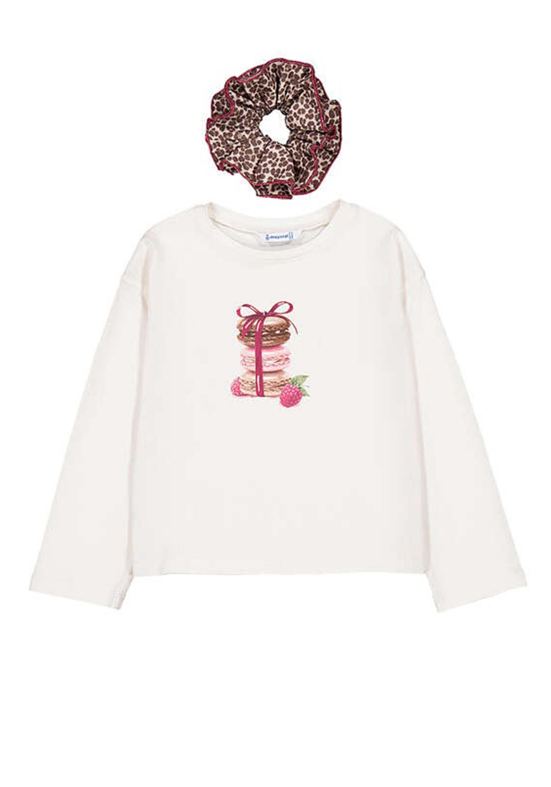 Mayoral Mini Girl Macaroon Long Sleeve Top and Scrunchie Set, Cream