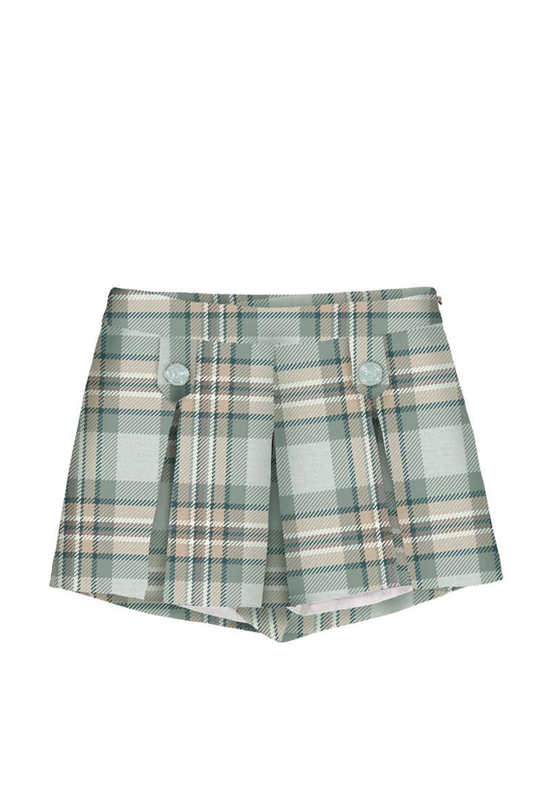 Mayoral Mini Girl Plaid Pleated Short, Green