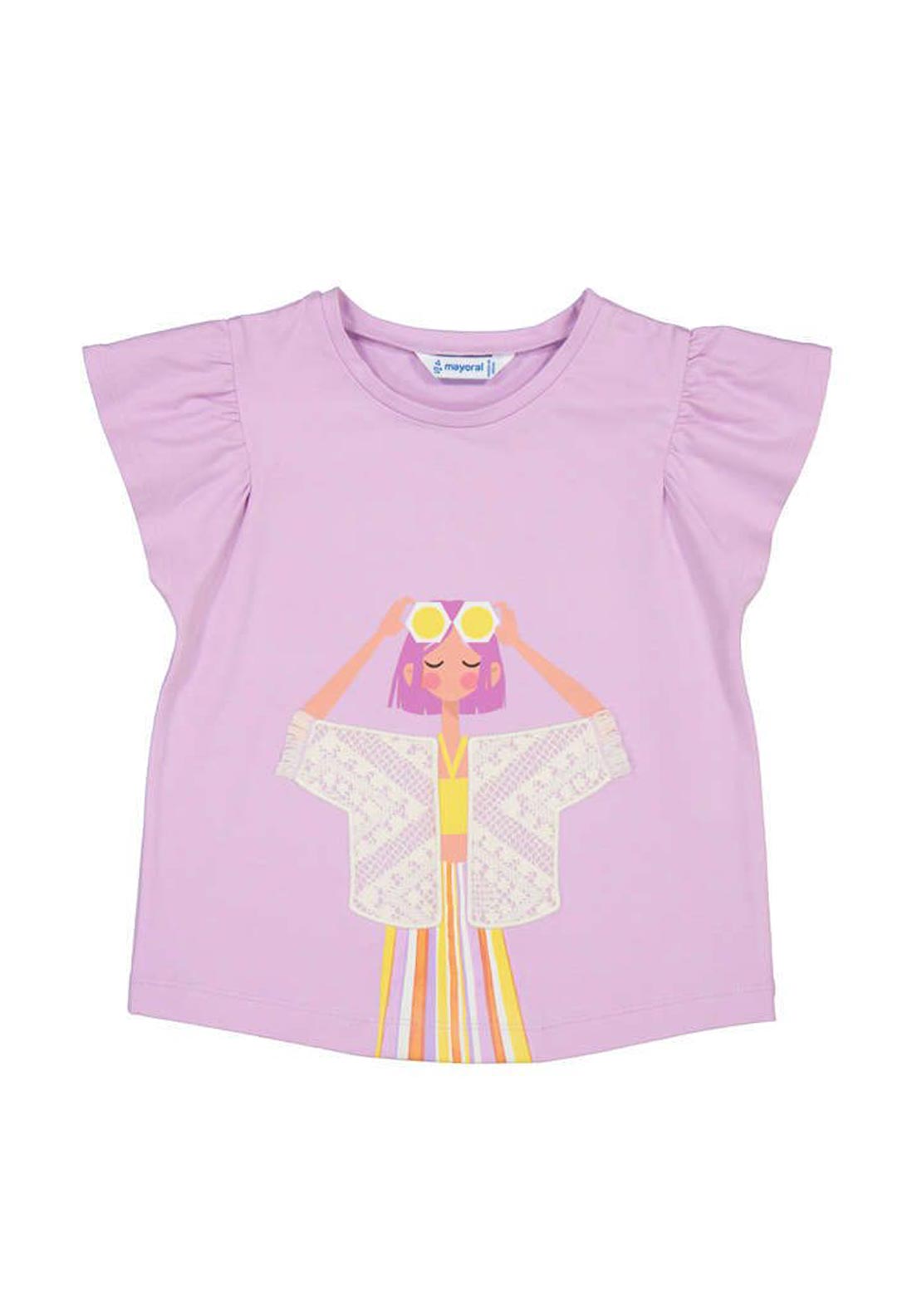Mayoral Mini Girl Print Short Sleeve Tee, Lilac