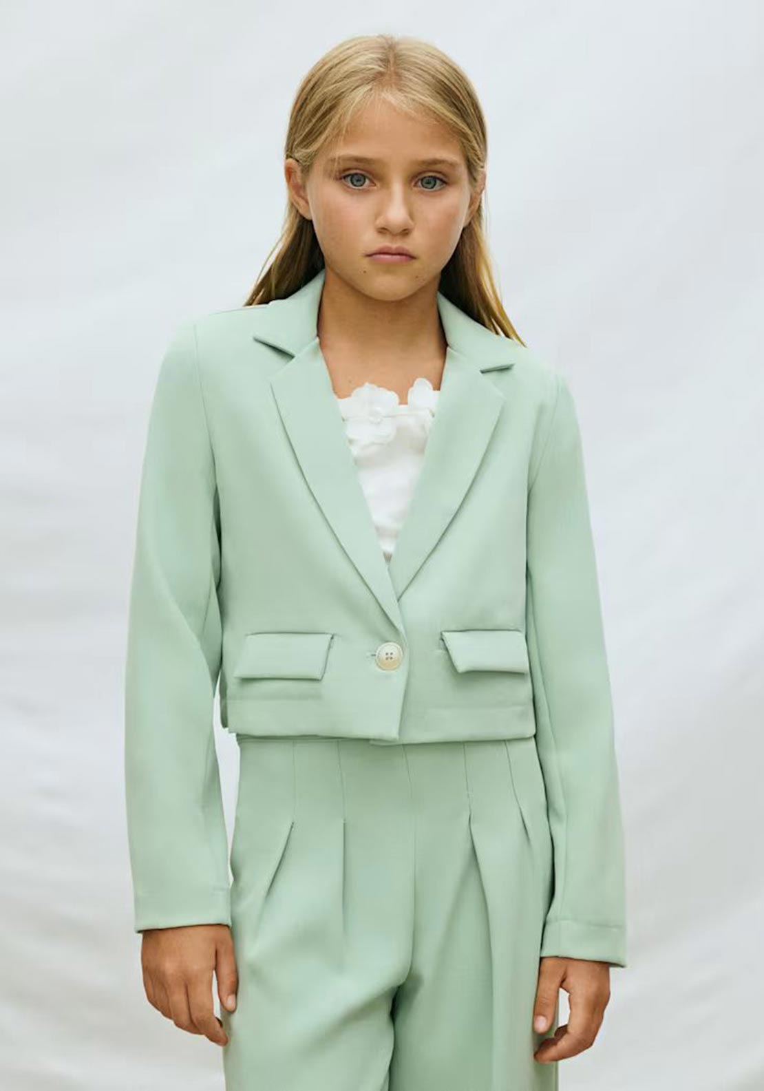 Mayoral Older Girl Long Sleeve Lapel Jacket, Green