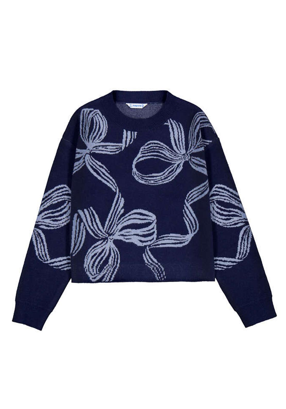 Mayoral Older Girl Bow Long Sleeve Sweater, Navy