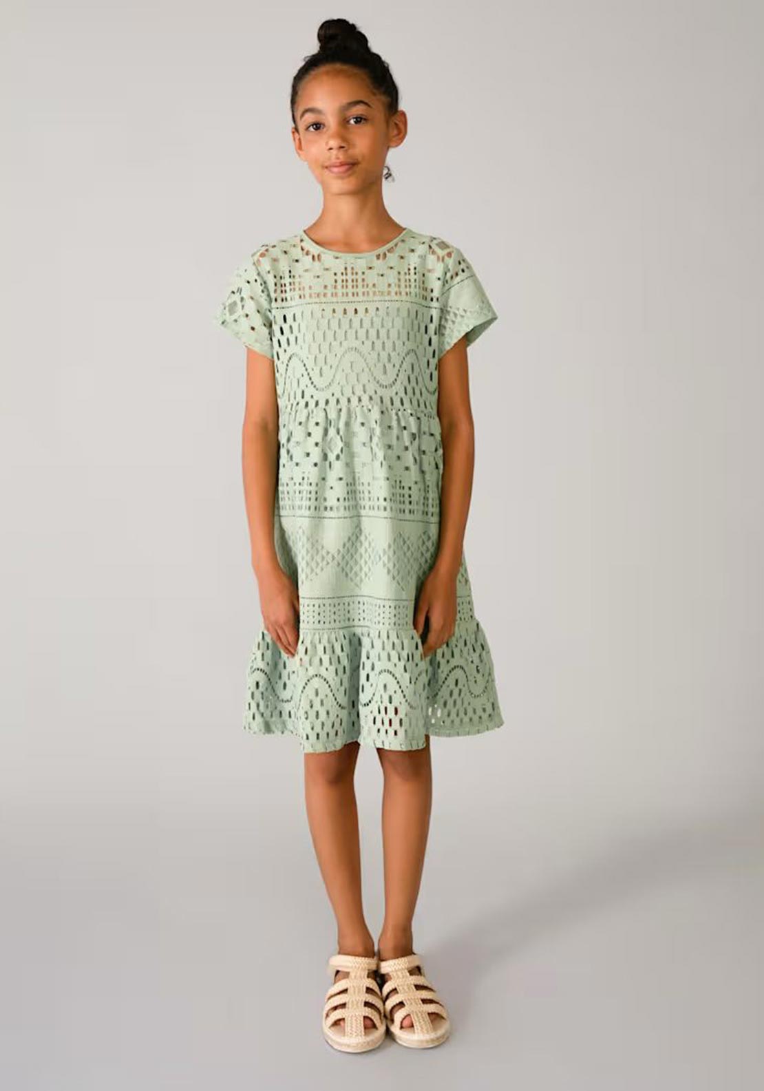 Mayoral Older Girl Short Sleeve Lace Dress, Green