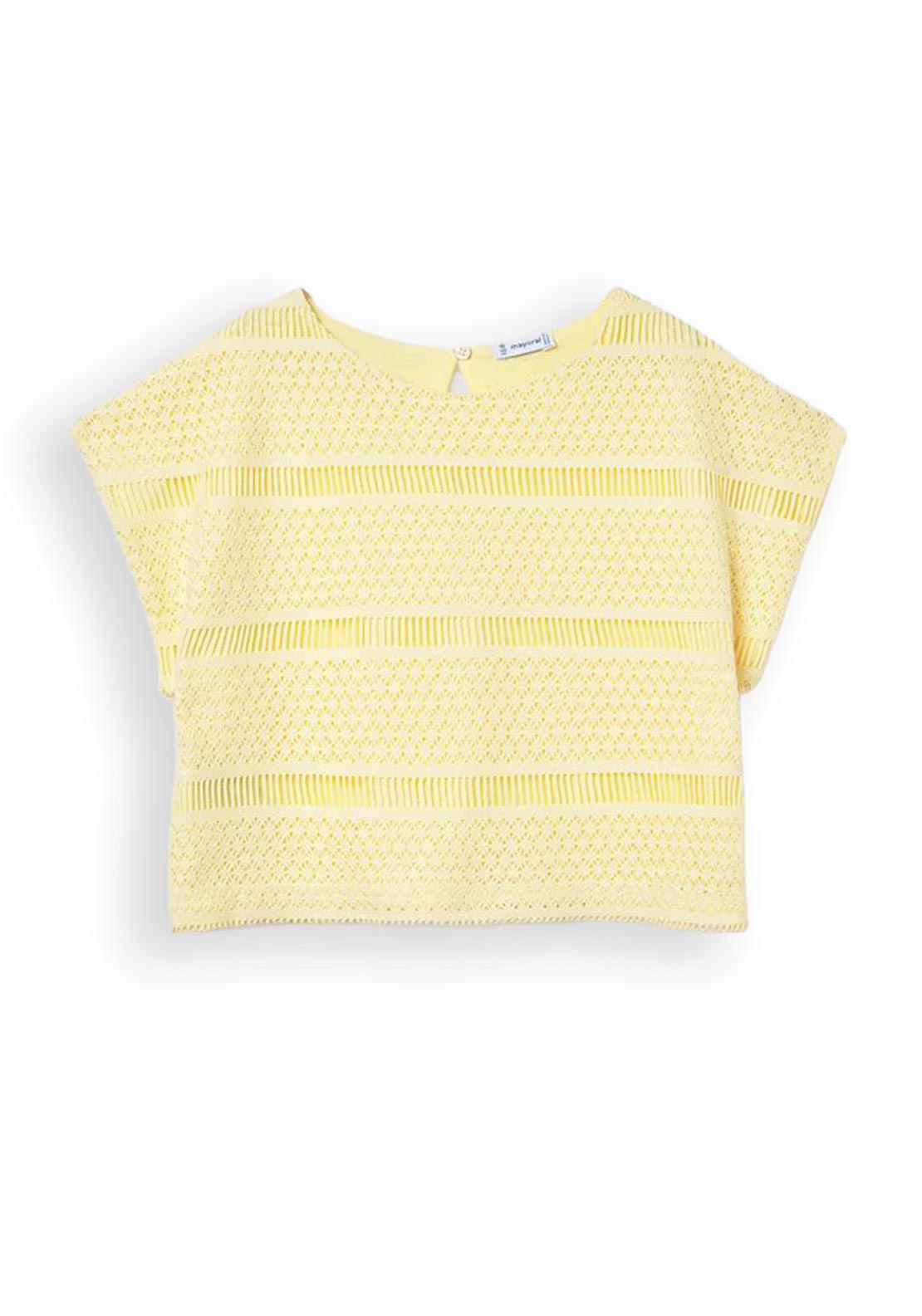 Mayoral Older Girl Crochet Look Short Sleeve Top, Yellow