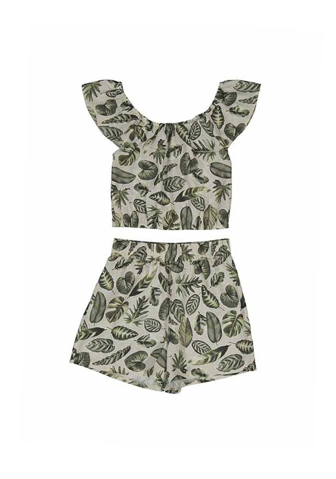Mayoral Older Girl Leaf Print Top and Short Set, Green