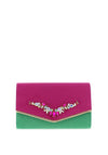 Menbur Embellished Envelope Clutch, Fuchsia & Green