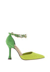Menbur Embellished Ankle Strap Heeled Court Shoes, Lime & Green