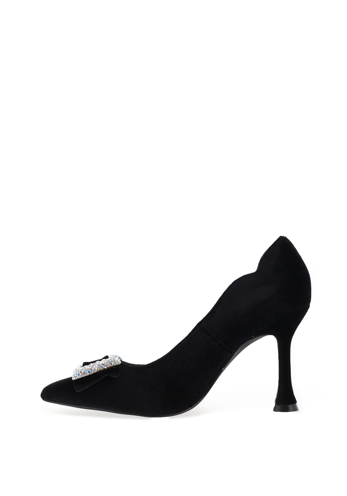 Menbur Scalloped Edge Velvet Heels, Black