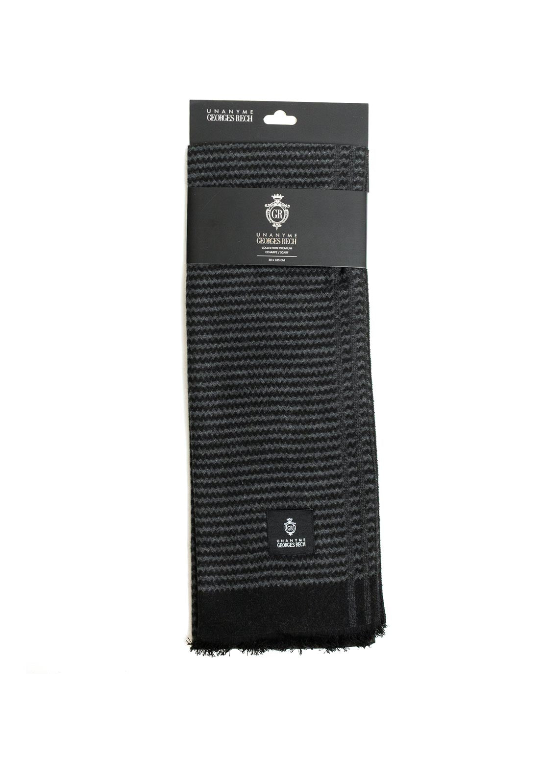 Serafina Men’s Zig Zag Pattern Scarf, Black & Grey