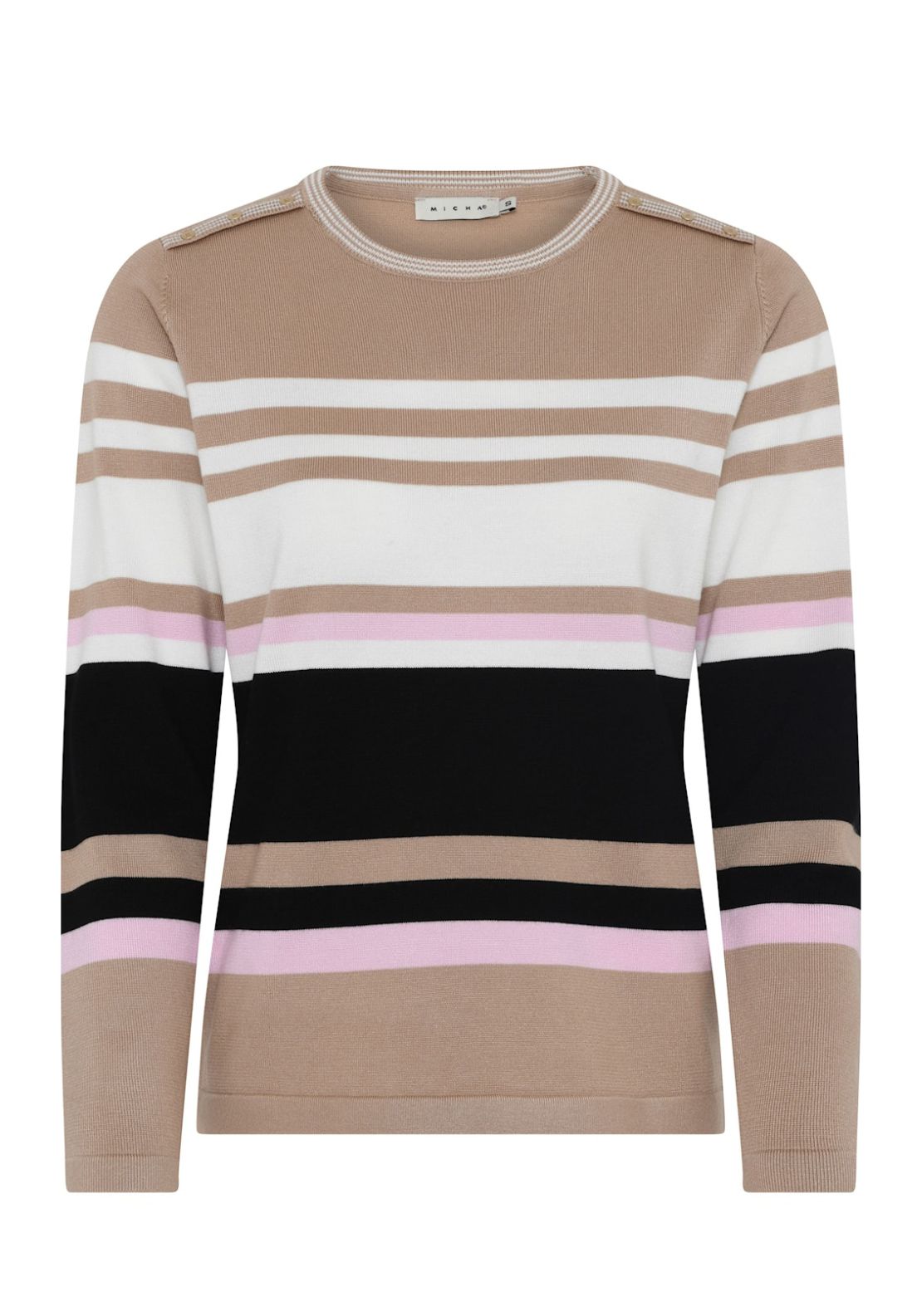 Micha Striped Button Shoulder Sweater, Beige