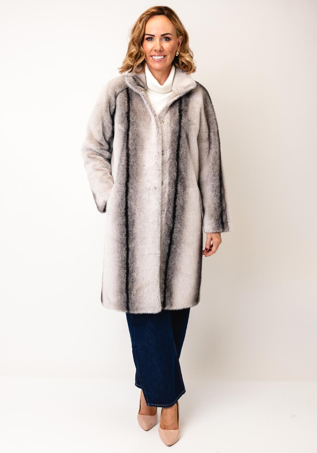 Micha Faux Fur Long Coat, Grey McElhinneys
