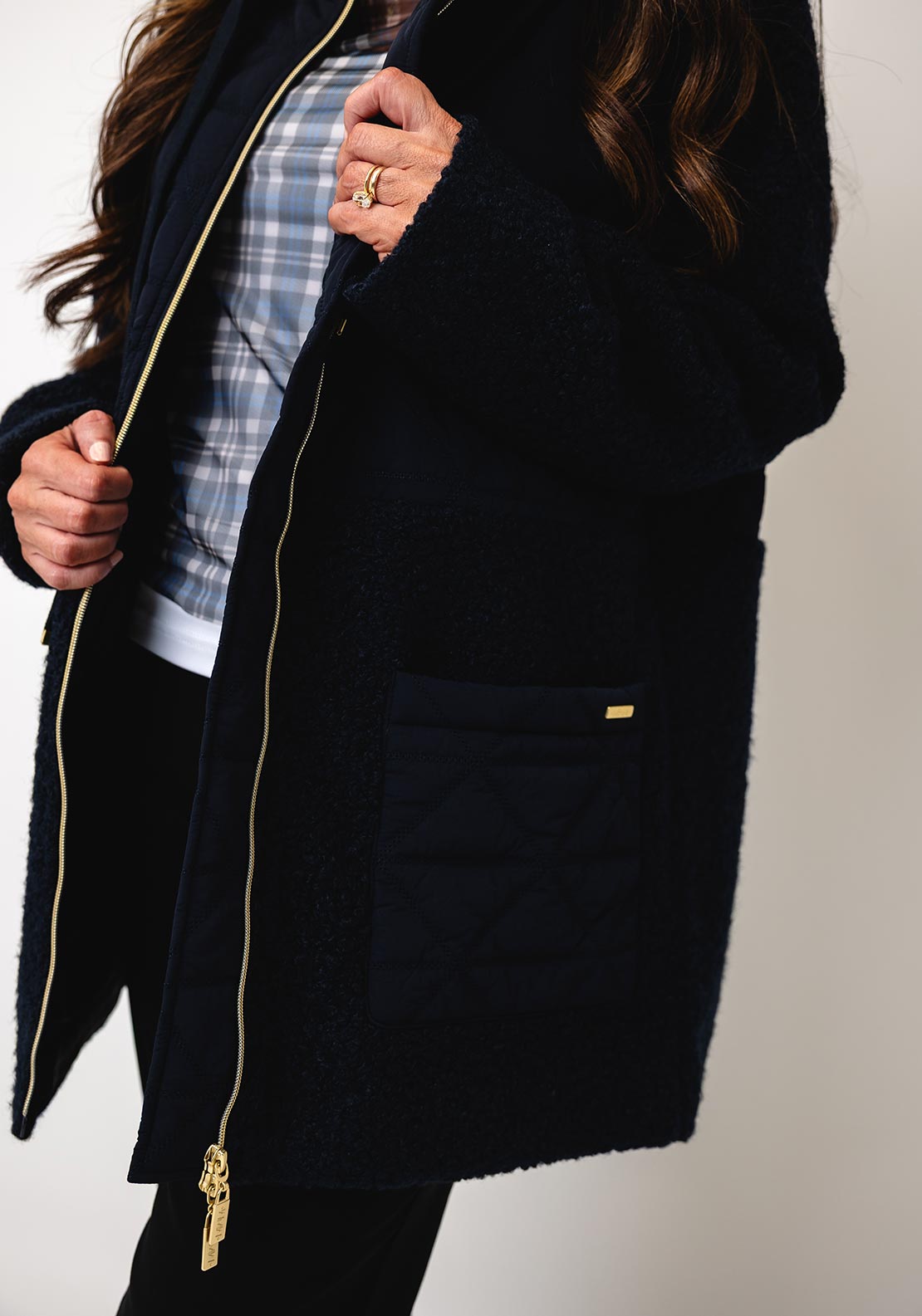Micha Zip Up Textured Coat, Navy