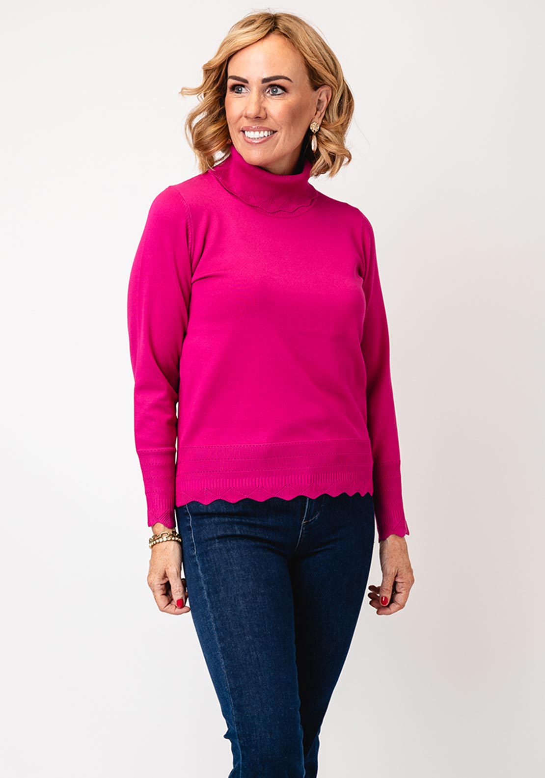 Micha Flap Neck Long Sleeve Jumper, Pink