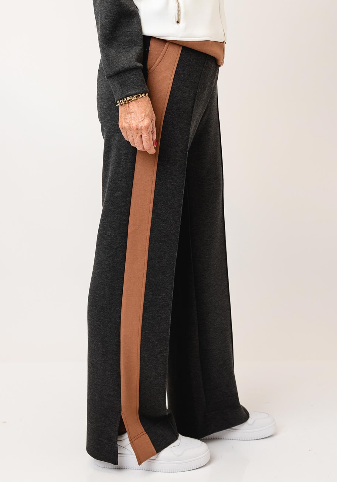 Micha Contrast Stripe Jersey Trousers, Grey