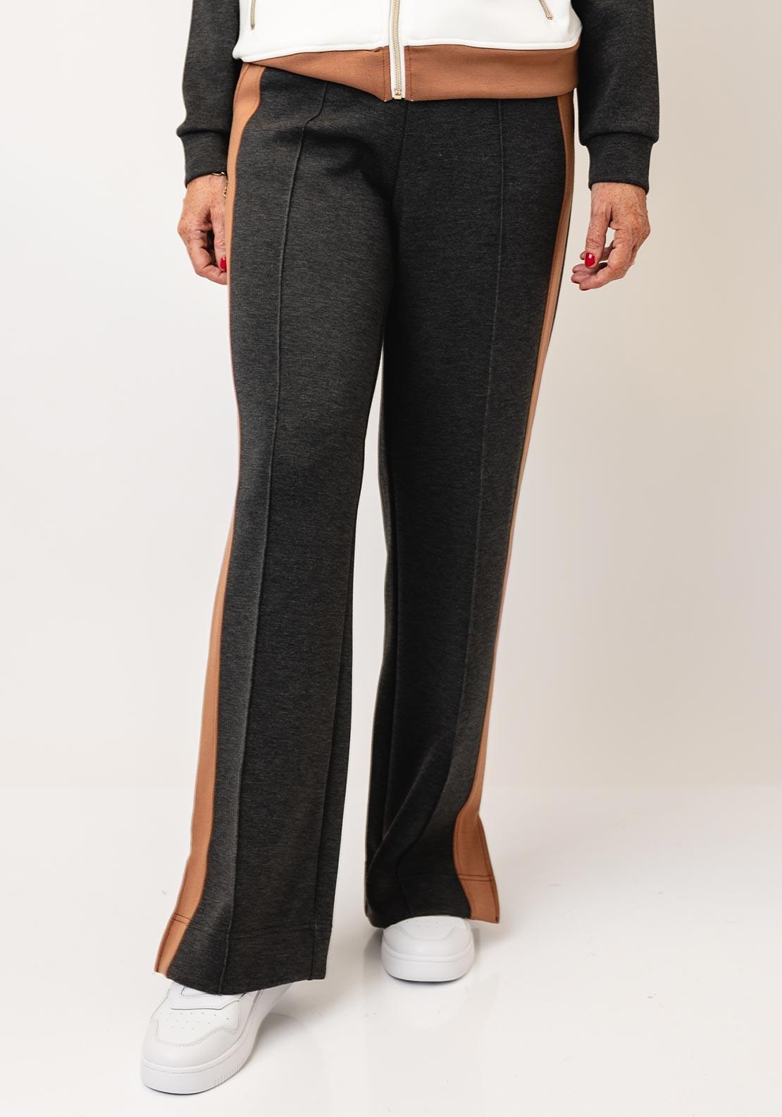 Micha Contrast Stripe Jersey Trousers, Grey