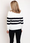 Micha Striped Quarter Zip Knitted Sweater, Off-White & Navy