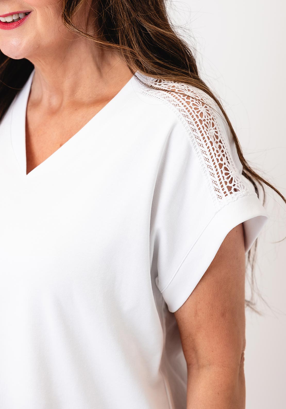 Micha Basic with Shoulder Detail T-Shirt, White
