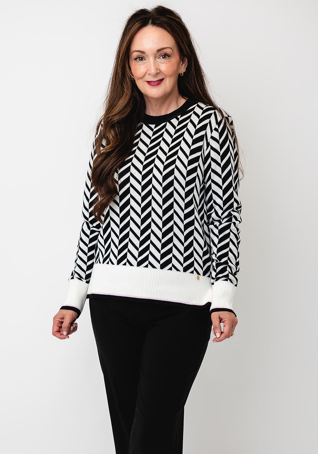 Micha Arrow Weave Geometric Print Jumper, Black Multi