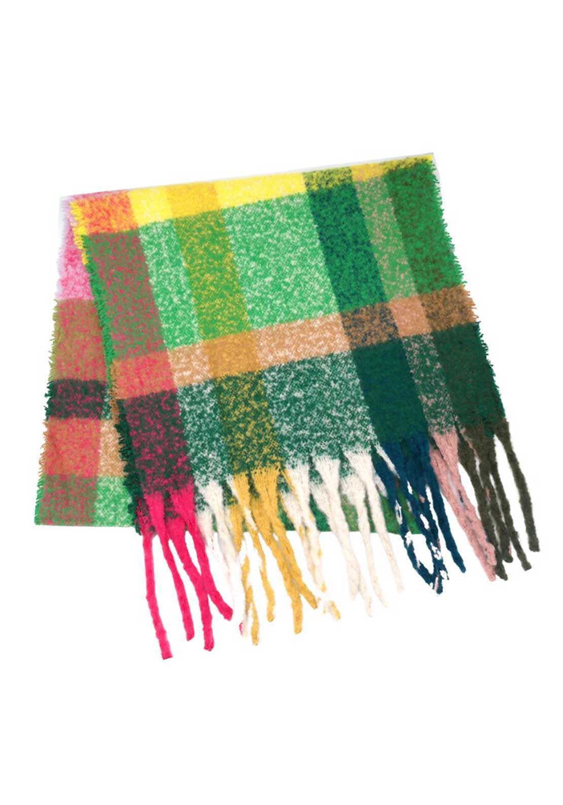 Miss Sparrow Vibrant Check Scarf, Green Multi
