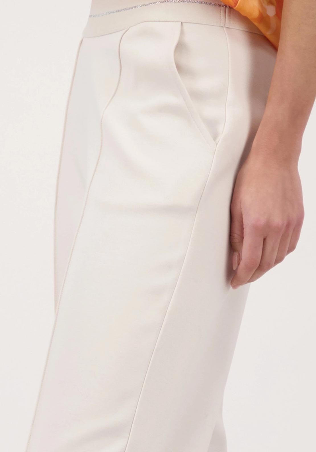 Monari Glitter Stripe Elasticated Straight Leg Trousers, Cream