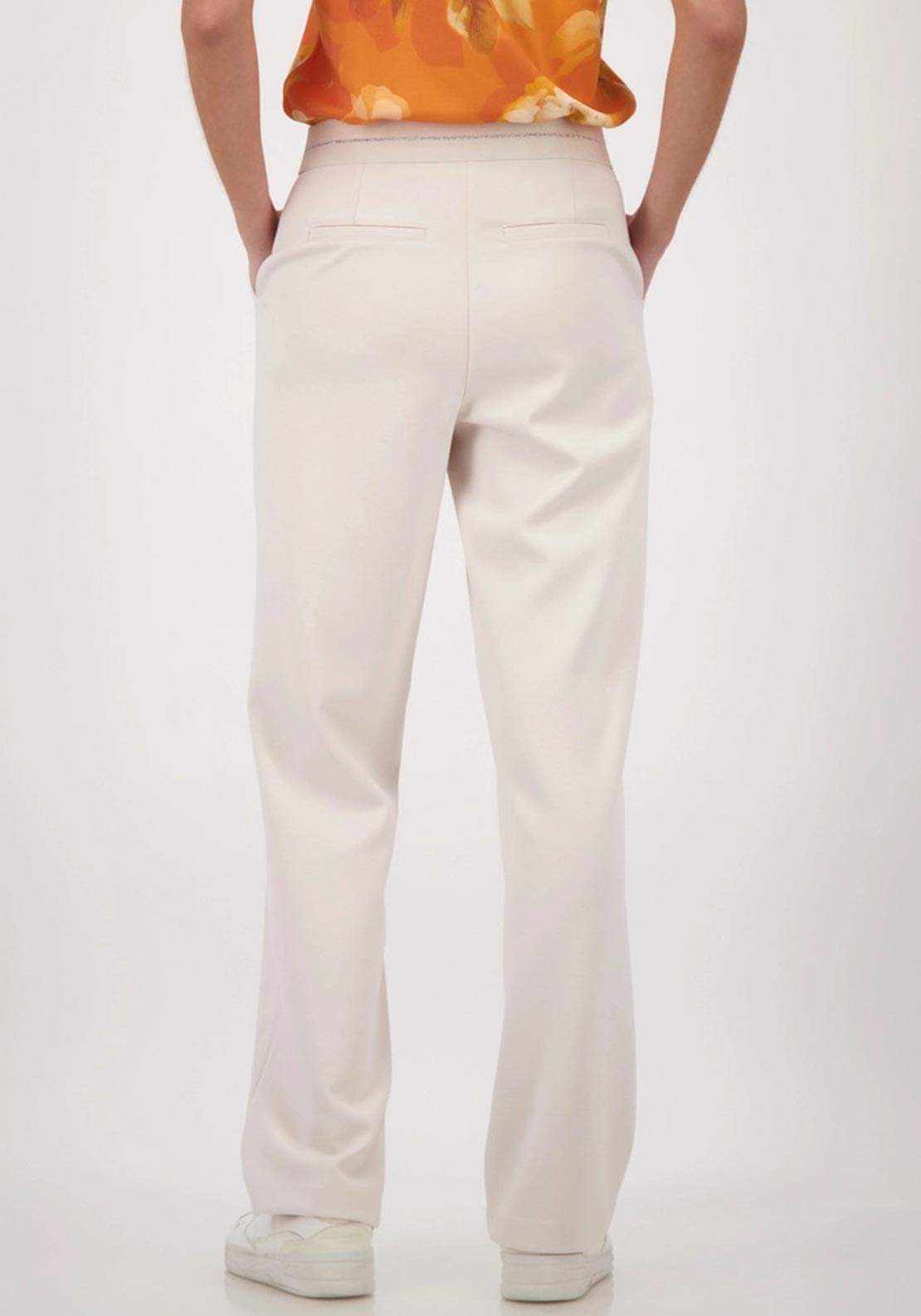 Monari Glitter Stripe Elasticated Straight Leg Trousers, Cream