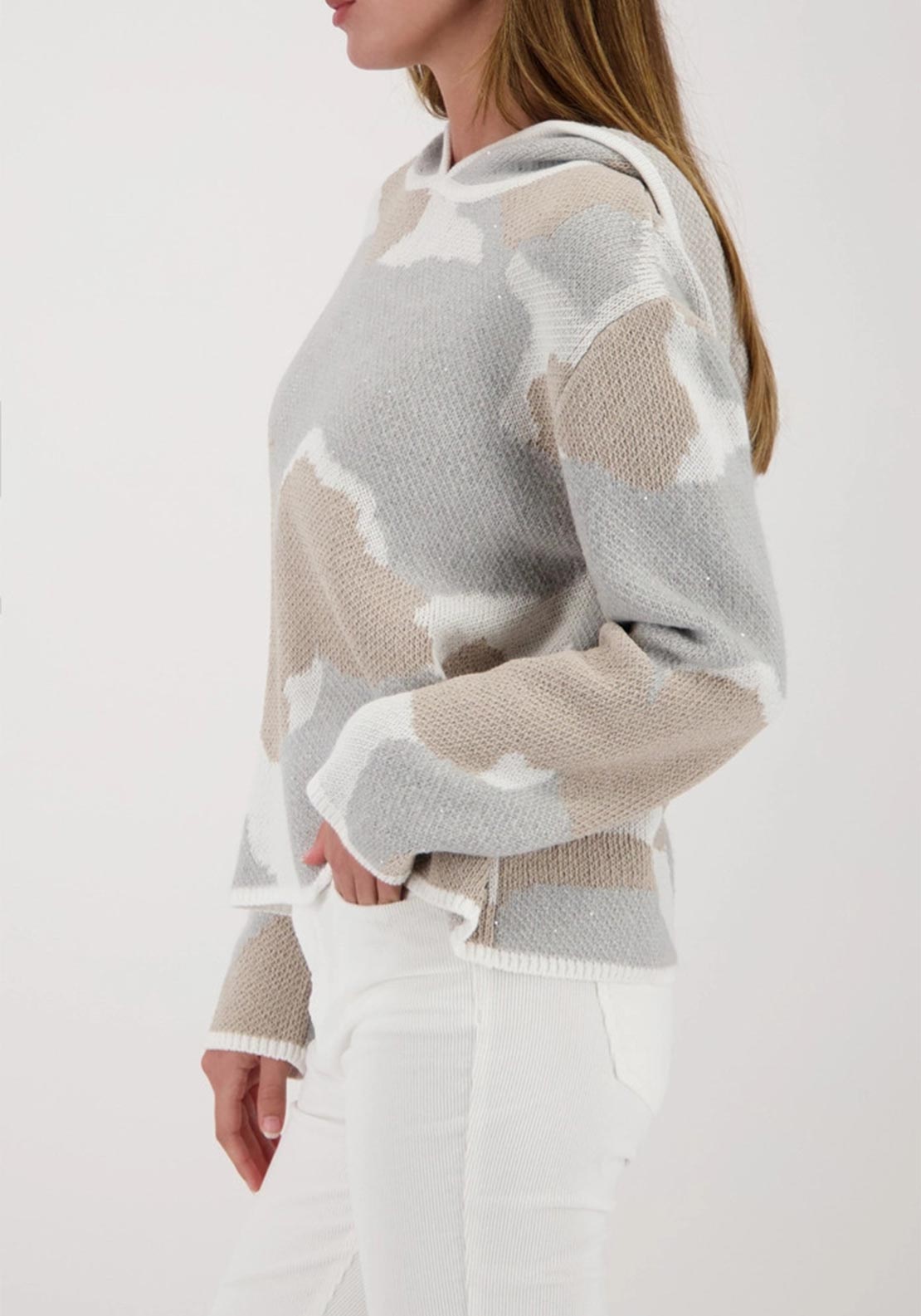 Monari Cloud Hooded Knit Sweater, Grey Multi