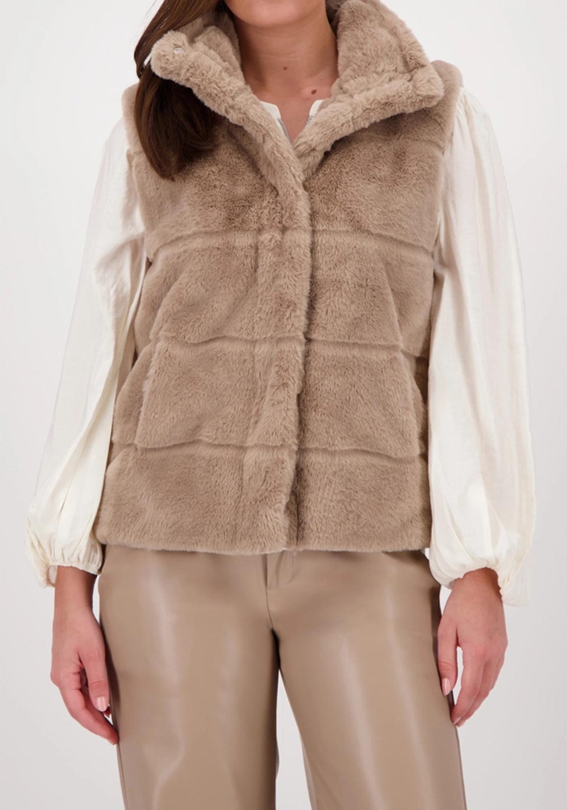 Monari Faux Fur Buttoned Gilet, Brown