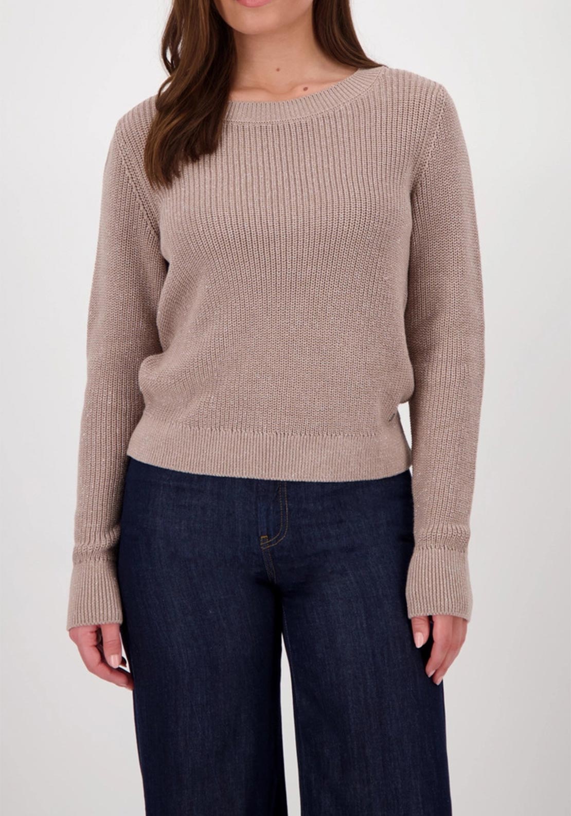 Monari Glitter Knit Round Neck Jumper, Brown
