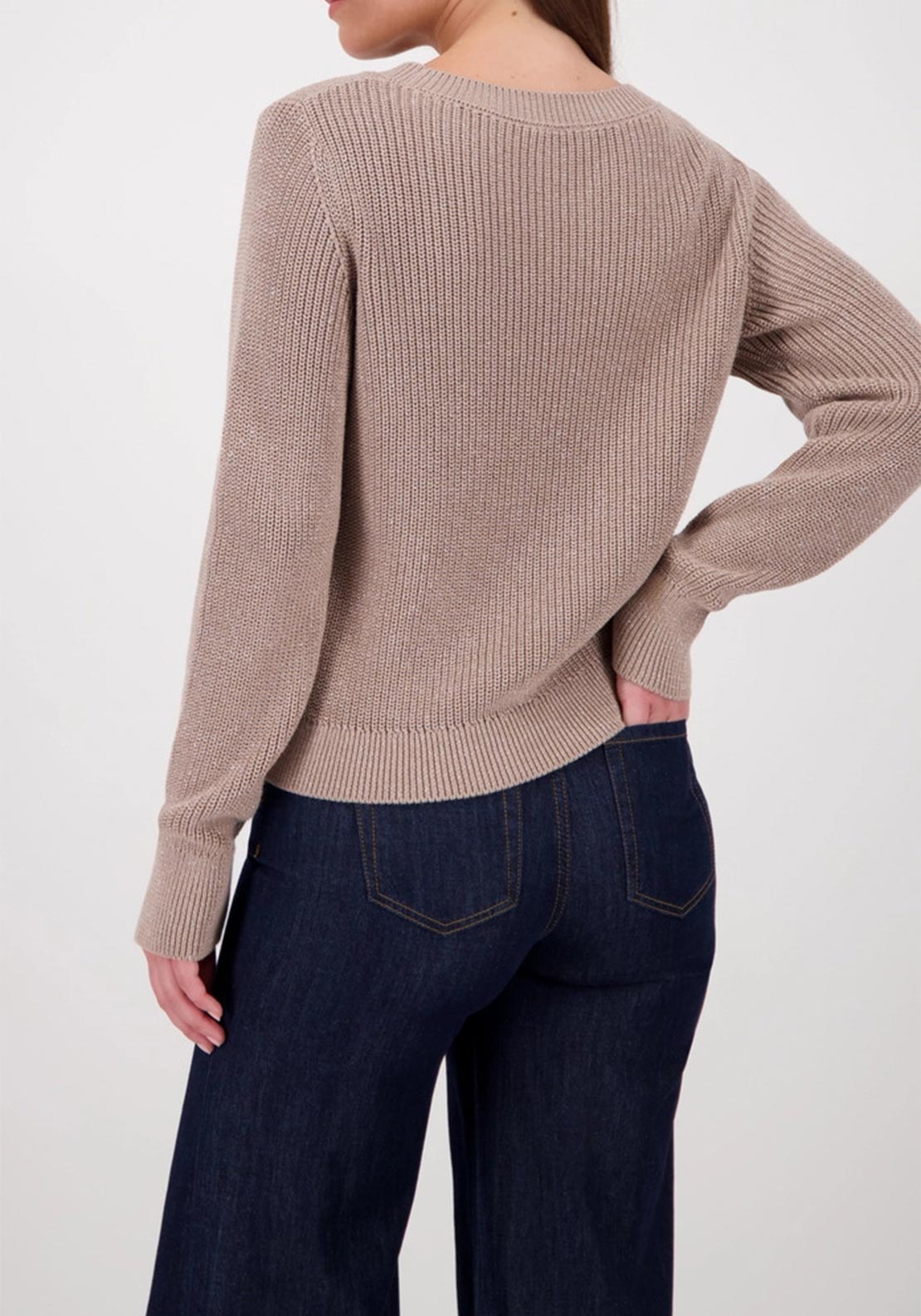 Monari Glitter Knit Round Neck Jumper, Brown
