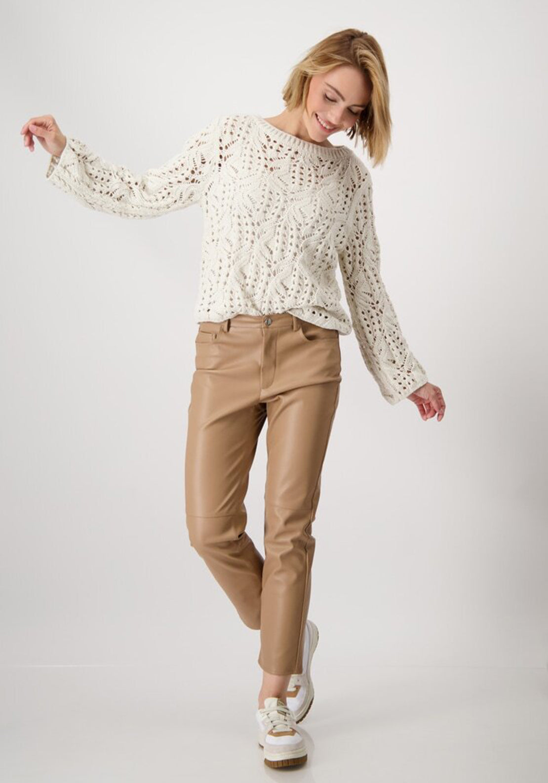 Monari Straight Leg Faux Leather Trousers, Tan