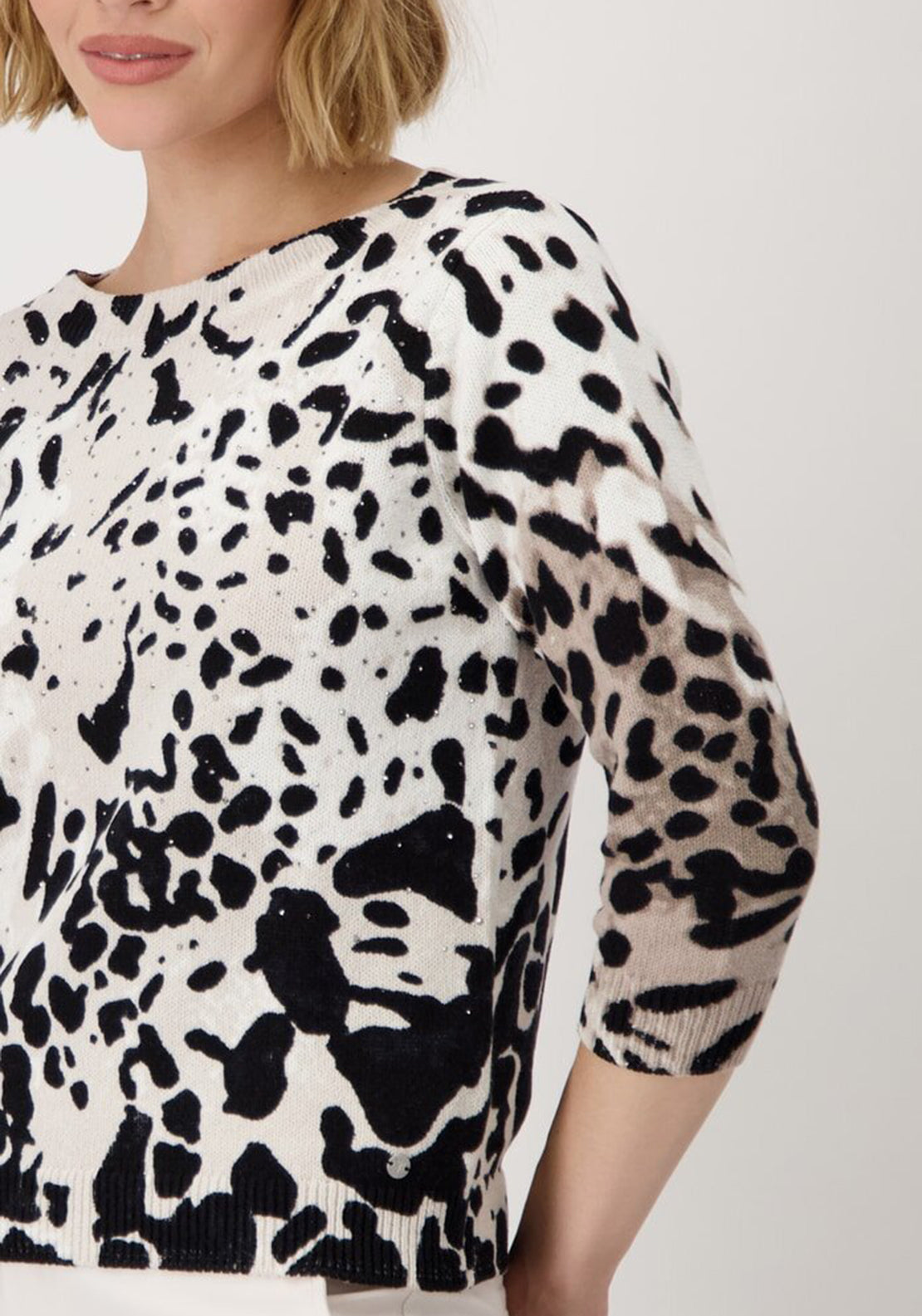 Monari Embellished Knit Leopard Print Jumper, Beige Multi